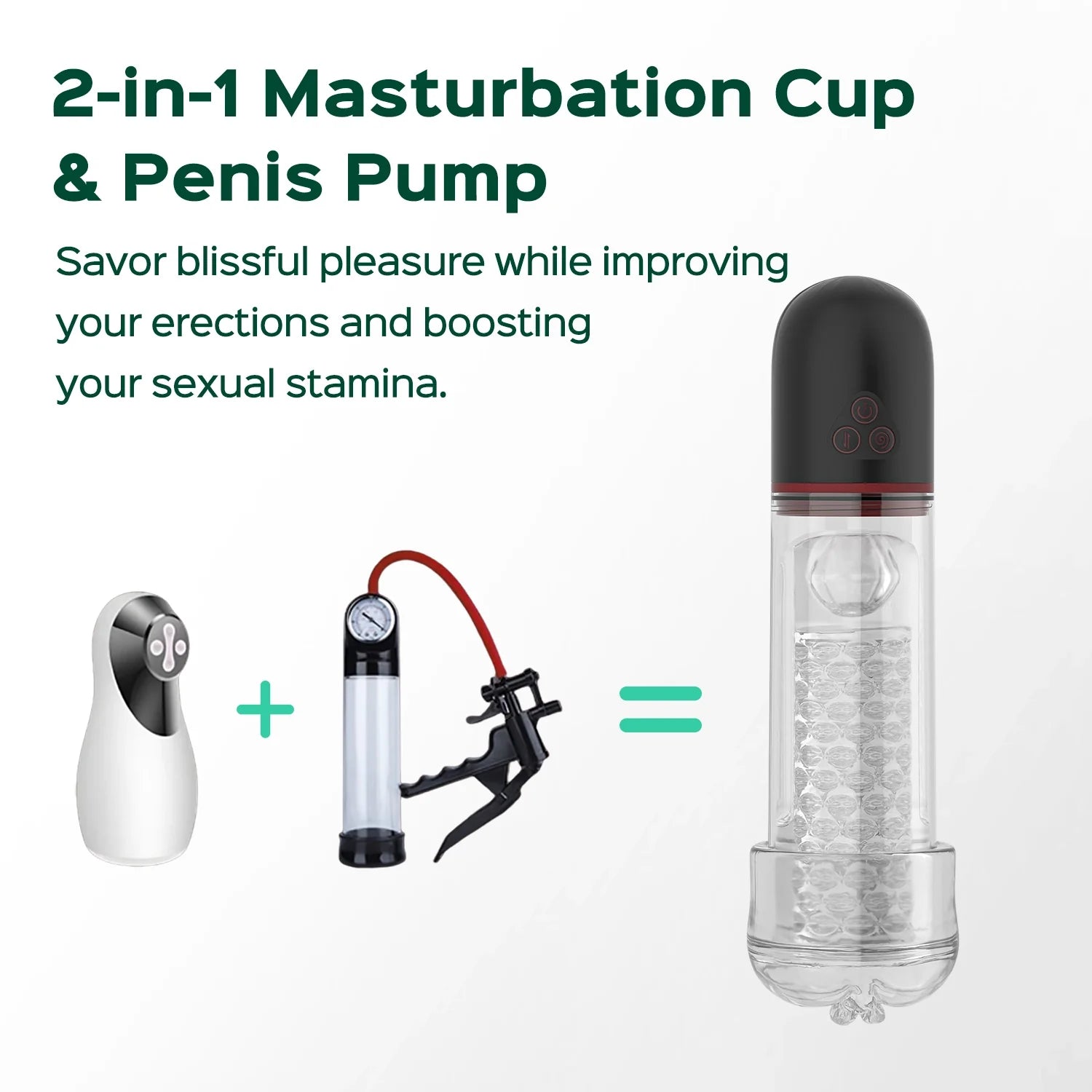 Kian - Coppa per masturbazione 2 in 1 e pompa per il pene con aspirazione