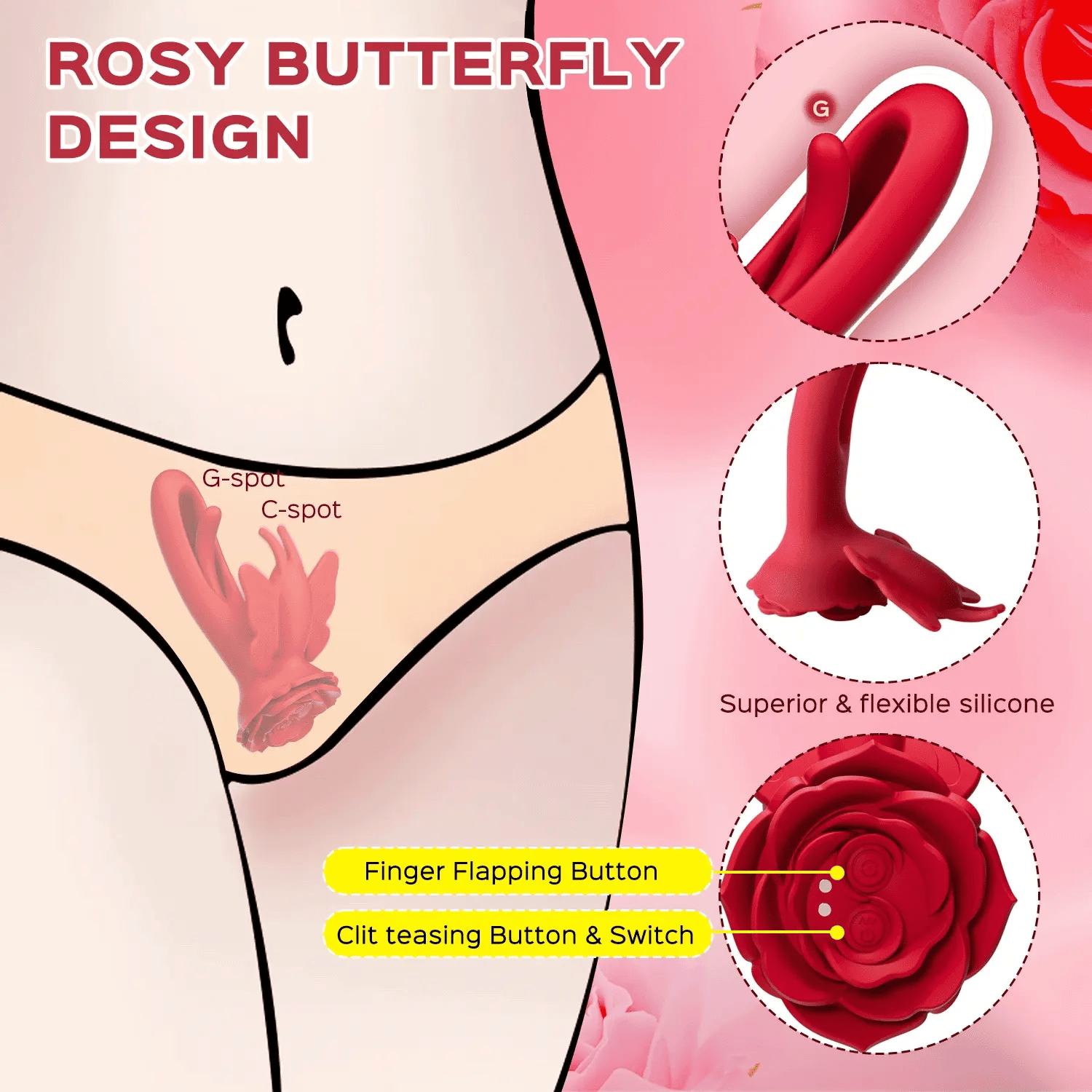 Layla - Vibrador de punto G con estimulador de clítoris Rosy Butterfly