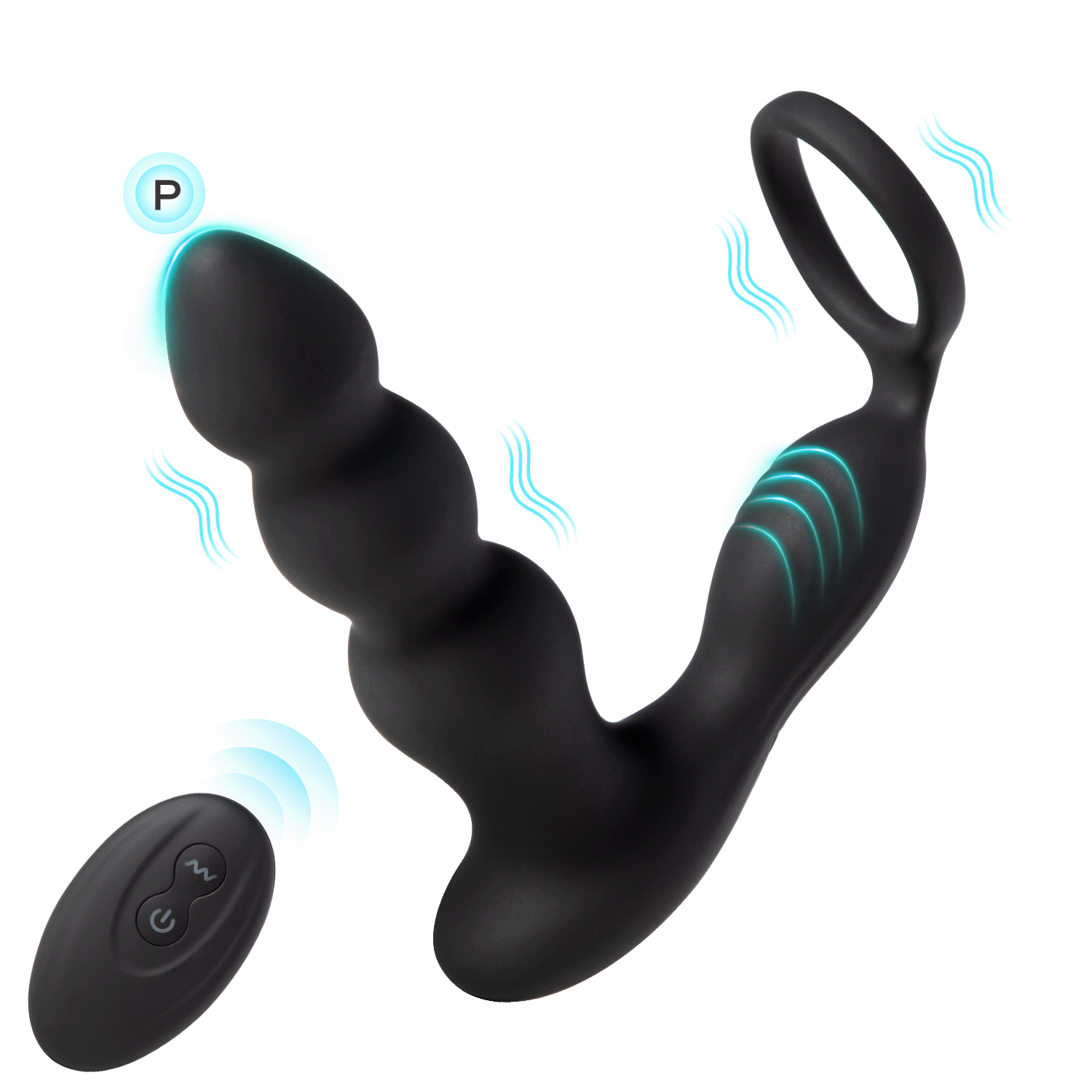 Ringer - Plug anale per massaggiatore prostatico con 3 palline anali con anello fallico e telecomando
