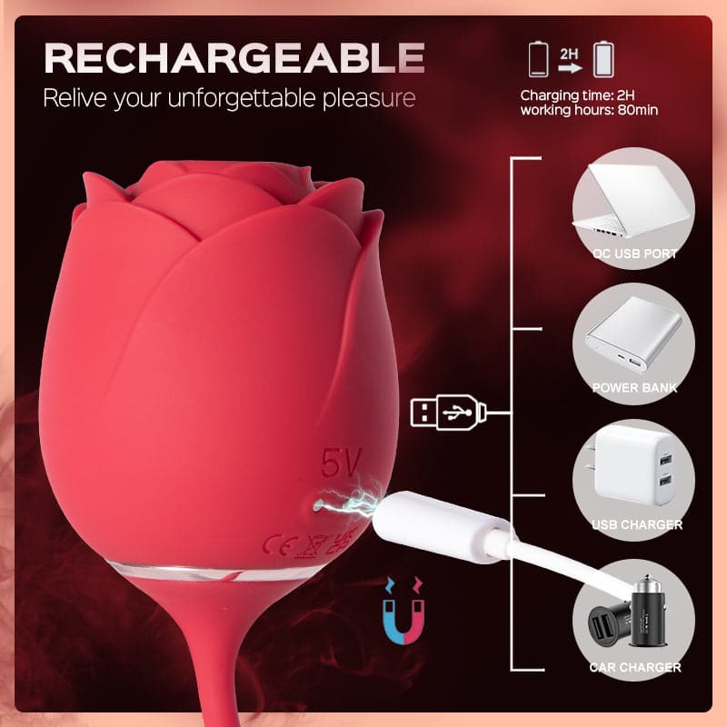 Rose Rope - Estimulador de succión de clítoris rosa y huevo de empuje