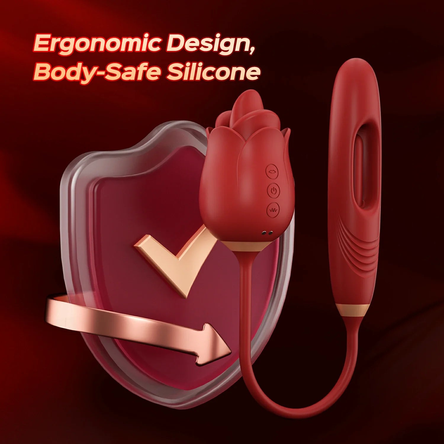 ROZI- Stimolatore del clitoride della lingua e della bocca mordente alla rosa con vibratore toccante del punto G